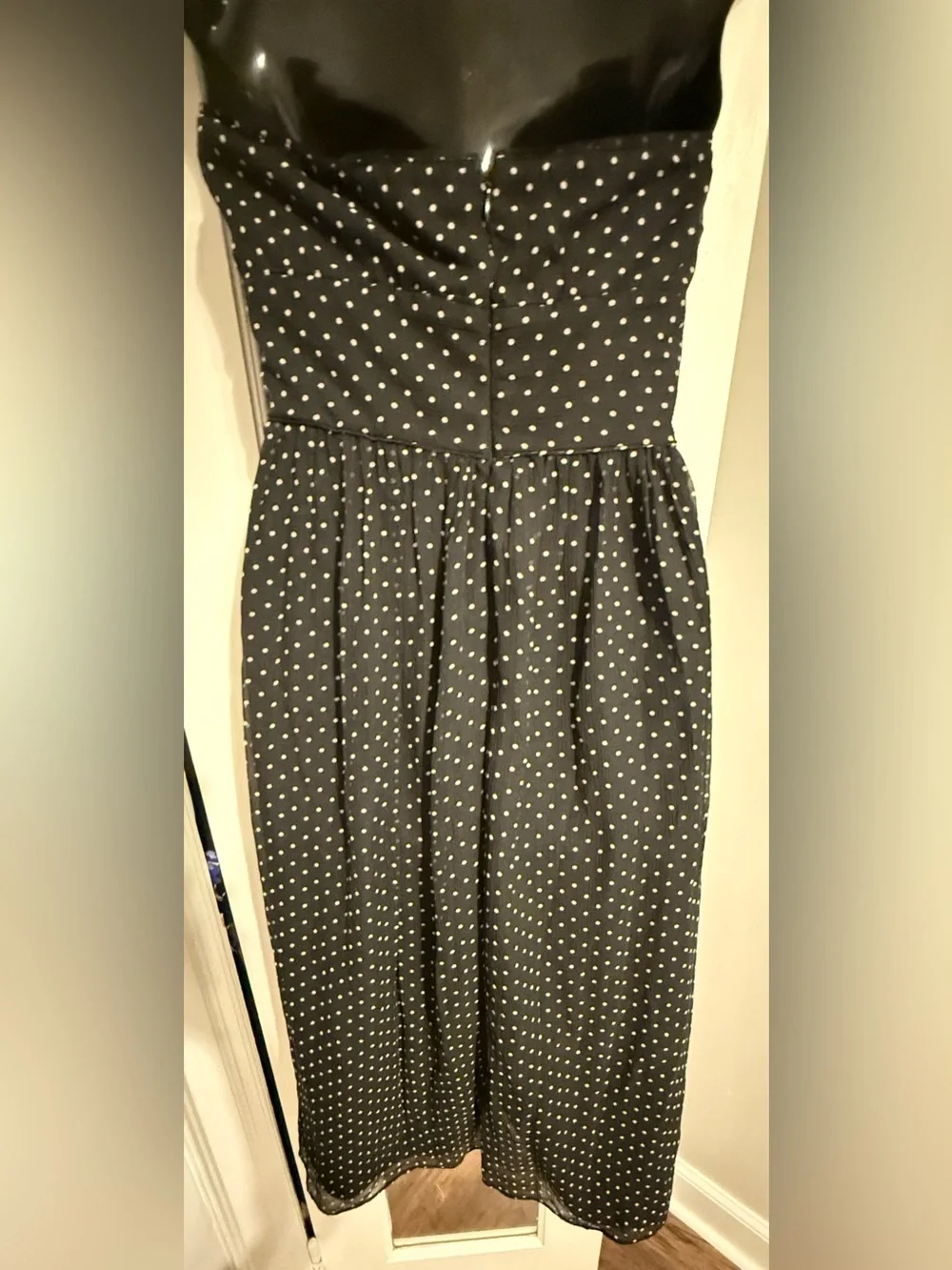 J.Crew 100% Silk Polka Dot Strapless Silk Chiffon Cocktail Dress Black 8